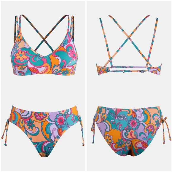 NWT Cupshe Floral Paisley Strappy Two Piece Low Rise Bikini Swimsuit Bathing L - Picture 10 of 14